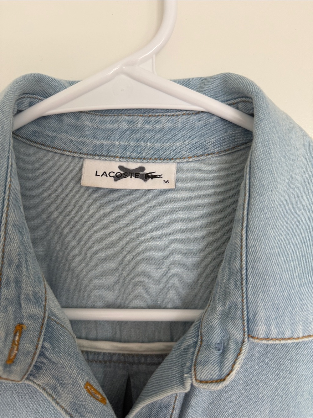 LACOSTE Light Blue Denim Belted Dress with Collar Sz 36 Long Sleeves Denim Mini - Picture 4 of 10